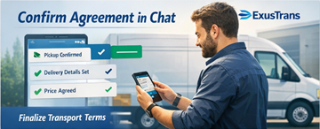 Private person confirming transport offer and discussing details with carrier in chat