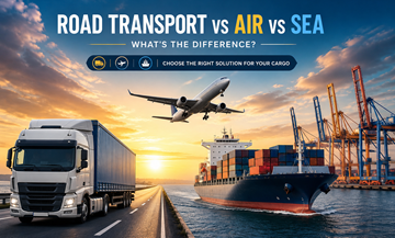 Comparison of road transport trucks air cargo planes and sea freight container ships in global logistics